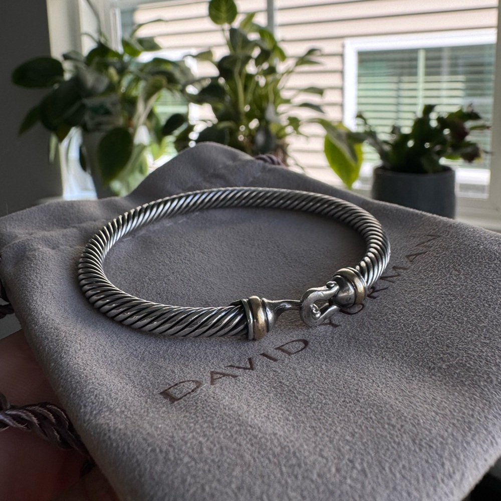 David Yurman Sterling Silver Cable Bracelet with Gold Accents